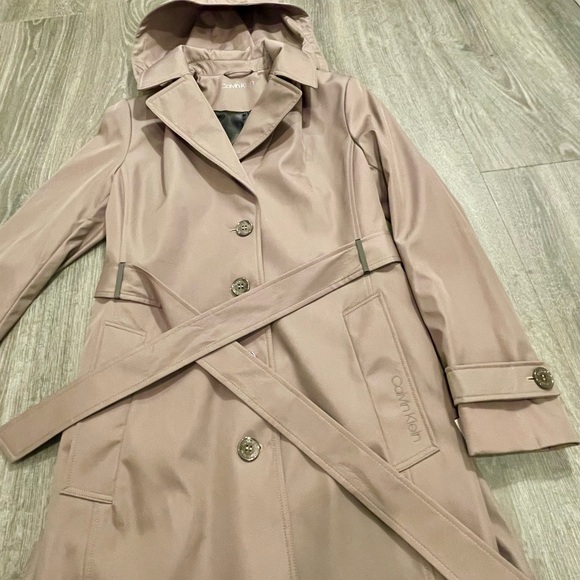 NWOT Calvin Klein Women's Belted Hooded Water Resistant Trench Coat Medium